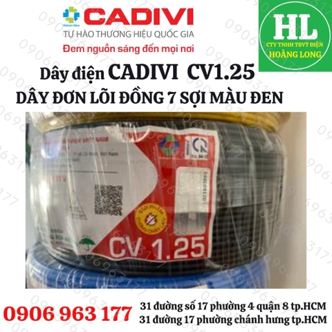 DÂY ĐIỆN CADIVI 1.25 ĐƠN LÕI 7 SỢI CV1.25 (CUỘN 100 MÉT)