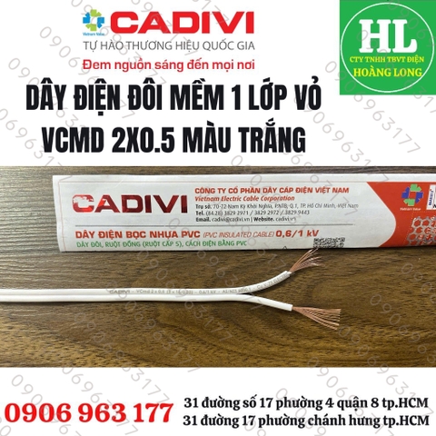 (GIÁ 5 MÉT) DÂY ĐIỆN CADIVI ĐÔI  MỀM VCmd 2X0.5 2X0.75 2X1 2X1.5, 2X2.5