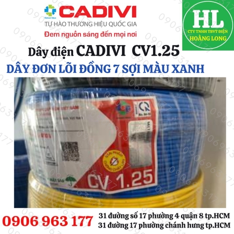 DÂY ĐIỆN CADIVI 1.25 ĐƠN LÕI 7 SỢI CV1.25 (CUỘN 100 MÉT)