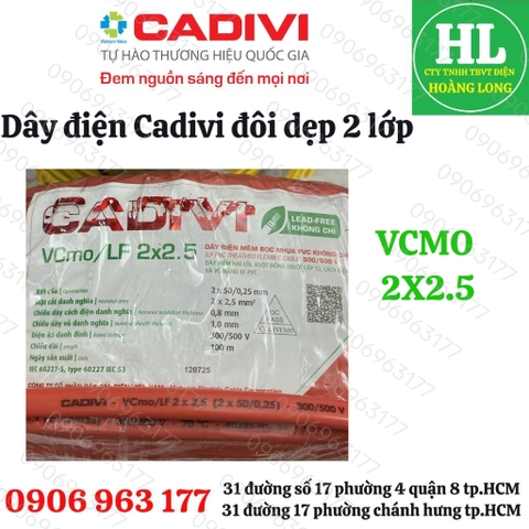 Dây điện CADIVI đôi mềm 2 vỏ VCmo 2X1.5, 2X2.5