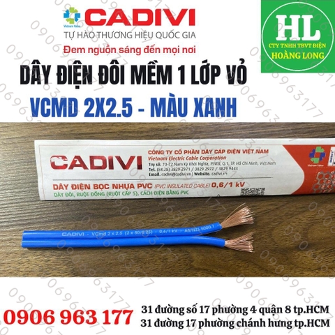(GIÁ 5 MÉT) DÂY ĐIỆN CADIVI ĐÔI  MỀM VCmd 2X0.5 2X0.75 2X1 2X1.5, 2X2.5