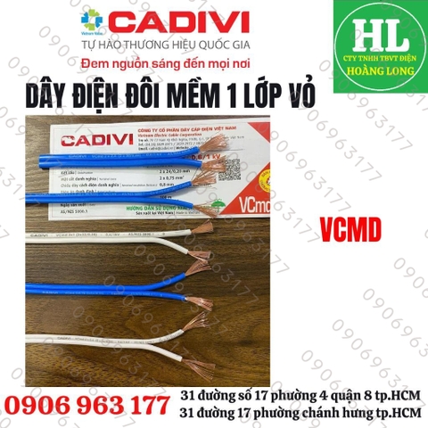 (GIÁ 5 MÉT) DÂY ĐIỆN CADIVI ĐÔI  MỀM VCmd 2X0.5 2X0.75 2X1 2X1.5, 2X2.5