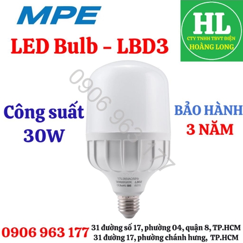 Đèn LED Bulb chống ẩm 30W THÂN NHỰA LBD3-30T, LBD3-30V CHÍNH HÃNG