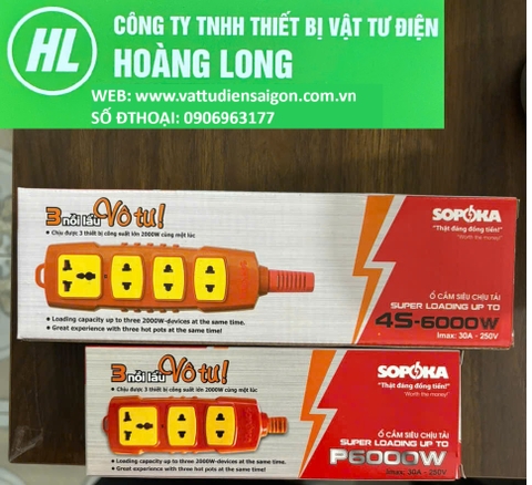 Ổ cắm chịu tải 6000w 3 ổ, 4 ổ cắm lõi sứ Sopoka