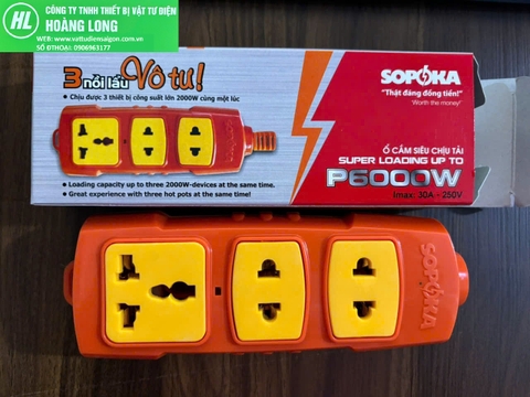 Ổ cắm chịu tải 6000w 3 ổ, 4 ổ cắm lõi sứ Sopoka