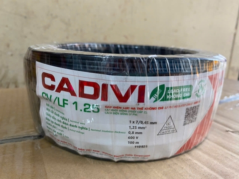 DÂY ĐIỆN CADIVI 1.25 ĐƠN LÕI 7 SỢI CV1.25 (CUỘN 100 MÉT)