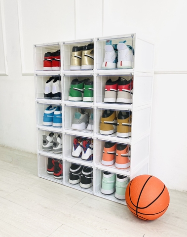 Combo 10 hộp đựng giày RAPBOX Cửa mở nam châm | màu trắng sữa