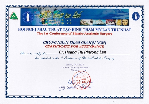 Chứng nhận Hội nghị phẫu thuật tạo hình - Thẩm mỹ lần thứ nhất