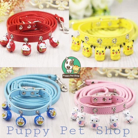 🌈Dây dắt vòng cổ da 5 chuông cho chó mèo🍭