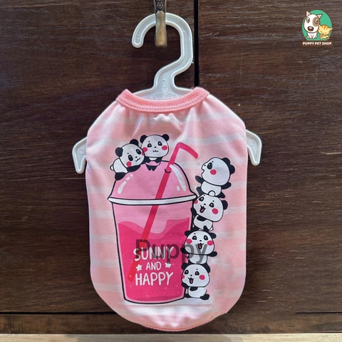 Áo thun hồng kẻ ngang gấu trà sữa cho chó mèo từ 6 kg đến 18kg