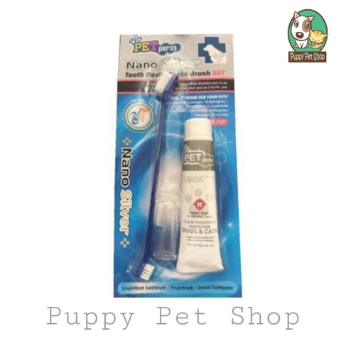 Bộ kem đánh răng Nano Bạc cho Chó Mèo Petperss 80g