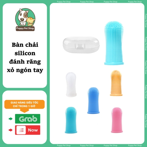 Bàn chải xỏ ngón silicon caosu mềm đánh răng cho chó mèo