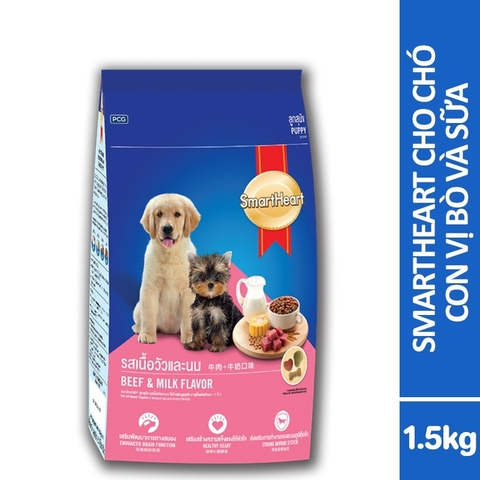 Thức Ăn Cho Chó Nhỏ SmartHeart Hương Vị Thịt Bò Và Sữa 1.3kg