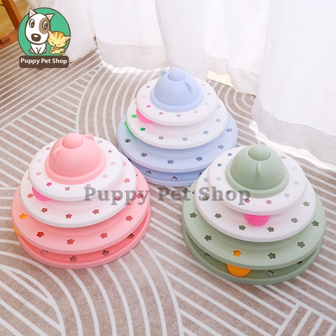 Đồ chơi mèo tháp 3 tầng bóng xoay