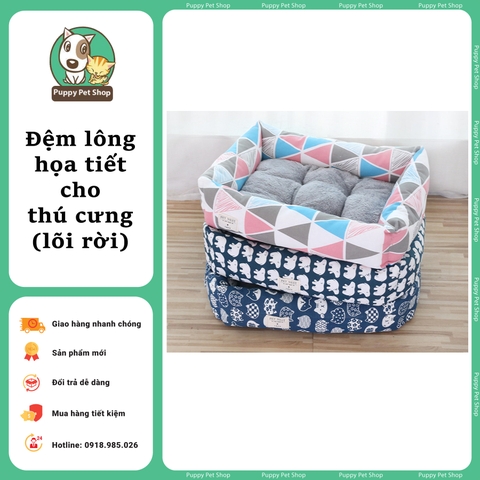 Đệm ấm lót lông cho thú cưng, chó mèo - Lõi rời dùng được 2 mặt