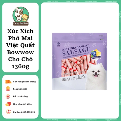 Xúc xích Phomai & Bắp, Phomai & Việt Quất Bowwow Hàn Quốc cho chó mèo hamster gói 1360g - 80 chiếc