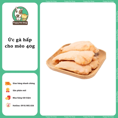Ức gà hấp cho chó mèo, bổ sung dinh dưỡng cho thú cưng - Túi 40g tiện lợi