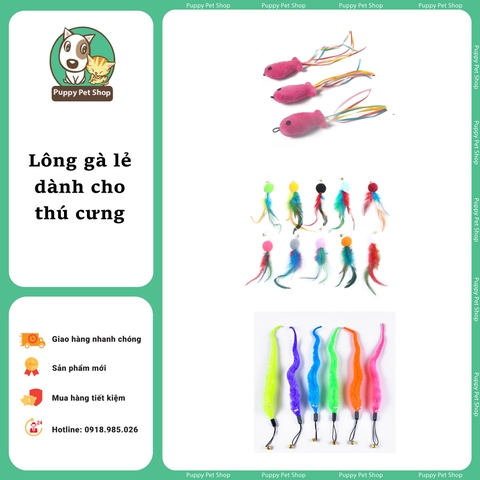 Đồ chơi mèo: lông vũ, Cá hồng, Giun gắn vào cần câu mèo