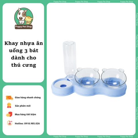 Khay Đựng Thức Ăn Nước Uống Hình Gấu 2 Trong 1 Cho Thú Cưng Cao Cấp