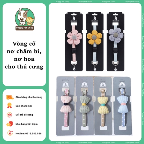 Vòng cổ cho thú cưng,chó mèo họa tiết nơ hoa, nơ chấm bi- SIÊU DỄ THƯƠNG