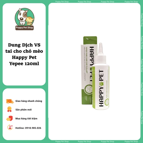 Dung Dịch VS tai cho chó mèo Happy Pet 120ml