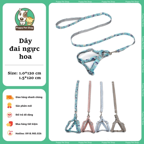 Bộ dây và đai ngực hoa cho chó mèo