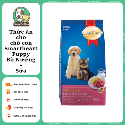 Thức ăn cho chó con Smartheart Puppy vị Bò nướng & Sữa