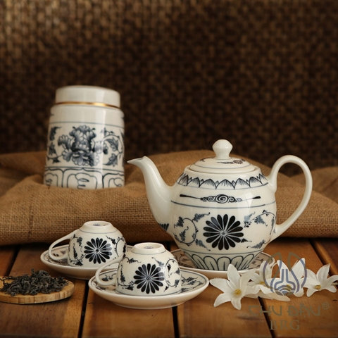 BỘ TRÀ CÚC DÂY GỐM CHU ĐẬU