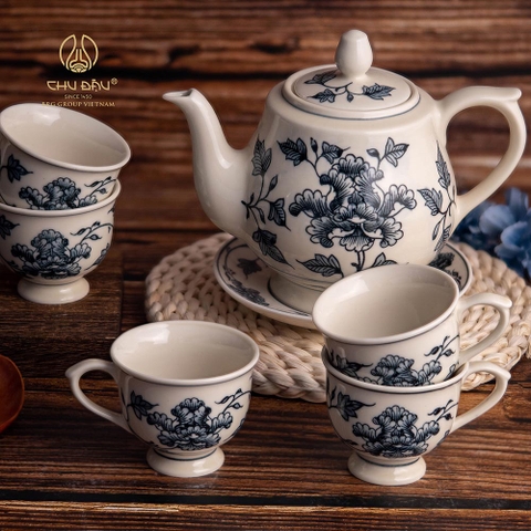 BỘ TRÀ CÁT TƯỜNG VẼ HOA PHÙ DUNG