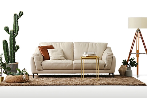 Bộ Sofa văng da bò nhập khẩu Divano S731 dài 2,7m màu kem