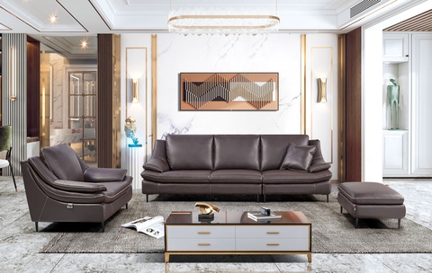 Bộ Sofa Văng chất liệu da bò Ý nhập khẩu Divano S-899 màu camel