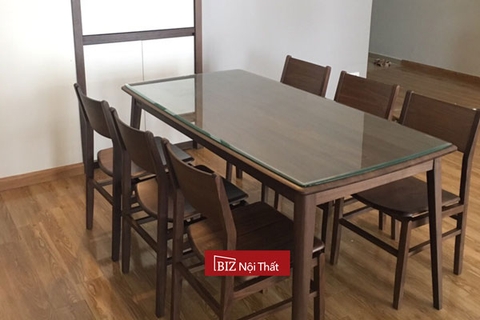 Bộ bàn ăn 6 ghế gỗ óc chó xuất Nhật Biznoithat Ba-OC01