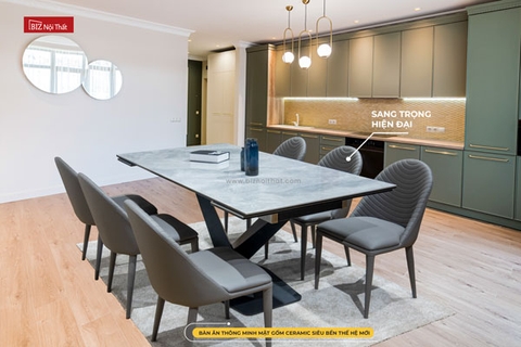 Bàn ăn thông minh kéo dài 06 đến 12 ghế mặt đá Ceramic Biz-9054