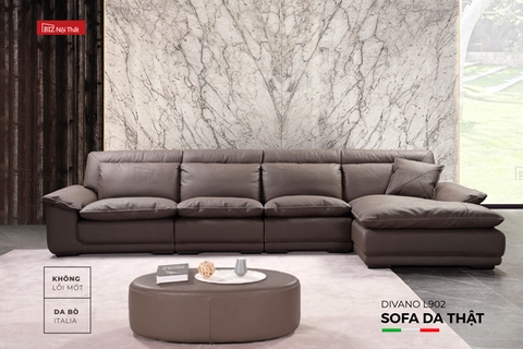 Bộ Sofa văng chất liệu da bò Ý nhập khẩu Divano S902 màu nâu Dark Brown