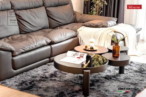 Bộ Sofa góc L chất liệu da bò Ý nhập khẩu Divano L902 màu nâu Dark Brown