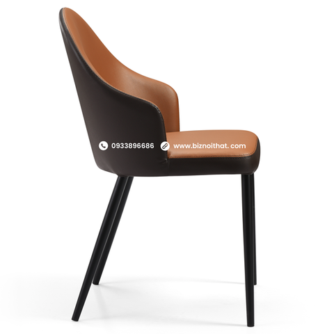 Ghế ăn bằng da nhập khẩu DC19381B pha màu Cam Camel và Đen Black