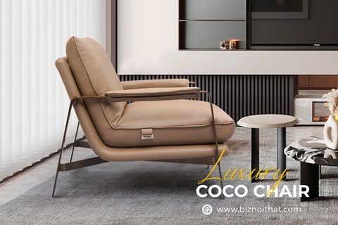 Ghế thư giãn da bò Ý Coco nhập khẩu màu kem Apricott