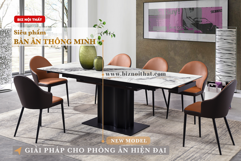 Bàn ăn thông minh kéo dài từ 1,6m đến 2,2m mặt đá Ceramic-968