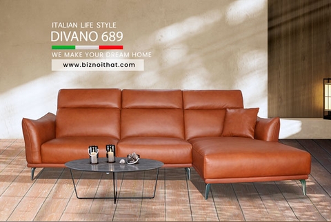 Bộ Ghế Sofa Góc chất liệu da bò Ý nhập khẩu Divano L689 màu Camel