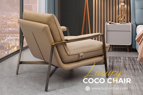 Ghế thư giãn da bò Ý Coco nhập khẩu màu kem Apricott