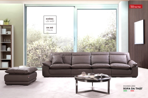 Bộ Sofa góc L chất liệu da bò Ý nhập khẩu Divano L902 màu nâu Dark Brown