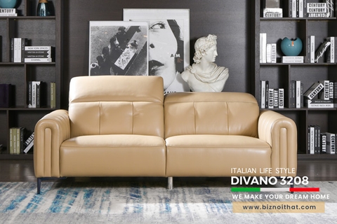 Bộ Sofa văng da bò nhập khẩu Full 100% da bò Divano S3208 dài 2,05m màu kem