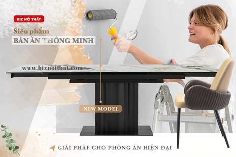 Bàn ăn thông minh kéo dài từ 1,6m đến 2,2m mặt đá Ceramic-968