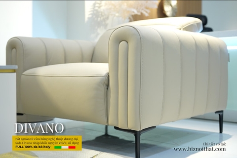 Bộ Sofa văng da bò nhập khẩu Full 100% da bò Divano S3208 dài 2,05m màu kem