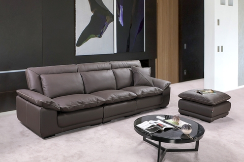 Bộ Sofa góc L chất liệu da bò Ý nhập khẩu Divano L902 màu nâu Dark Brown