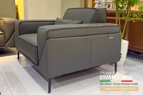 Bộ Sofa văng da bò nhập khẩu Full 100% da bò Divano S1902 dài 2,2m màu Xám Dark Grey