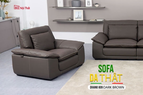 Bộ Sofa góc L chất liệu da bò Ý nhập khẩu Divano L902 màu nâu Dark Brown