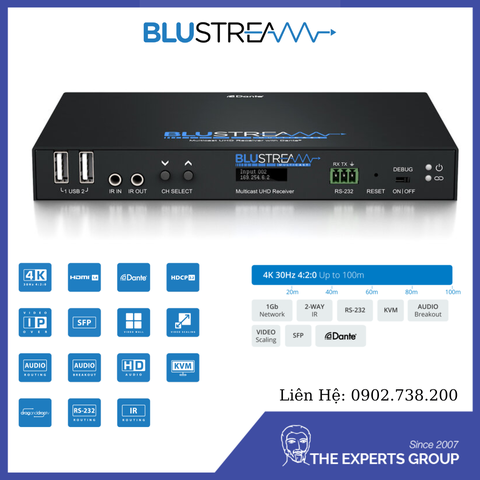IP250UHD-RX / IP Multicast UHD Video Receiver Over 1Gb Network Featuring Dante® Integration