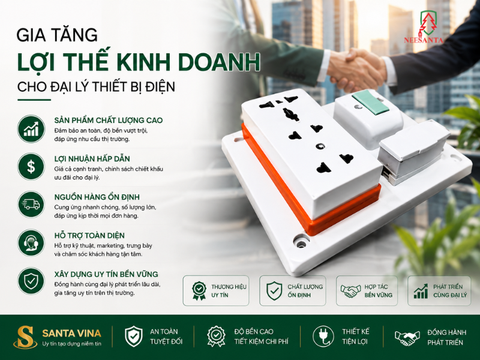 Bảng điện nổi 1 công tắc ổ cắm 3 lõi sứ Santavina | Luôn sẵn kho cho đại lý và công trình