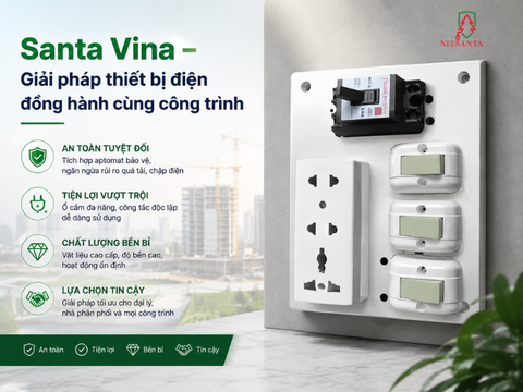 Bảng điện nổi 3 công tắc ổ cắm 3 đế trắng có Aptomat Santa Vina phù hợp cho các đại lý thiết bị điện, nhà thầu M&E, đơn vị thi công